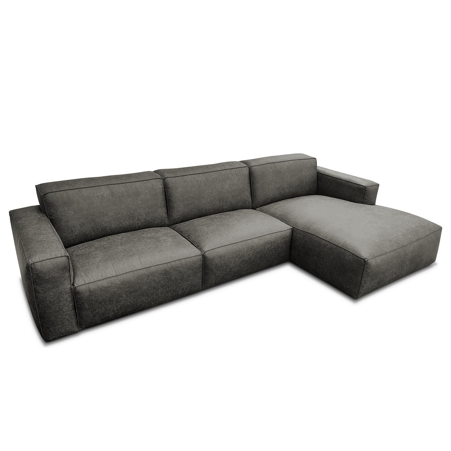 ECKSOFA mit Longchair - Dunkelgrau/Schwarz, Kunststoff (345/170cm) - home24