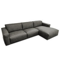 ECKSOFA mit Longchair - Dunkelgrau/Schwarz, Kunststoff (345/170cm) - home24
