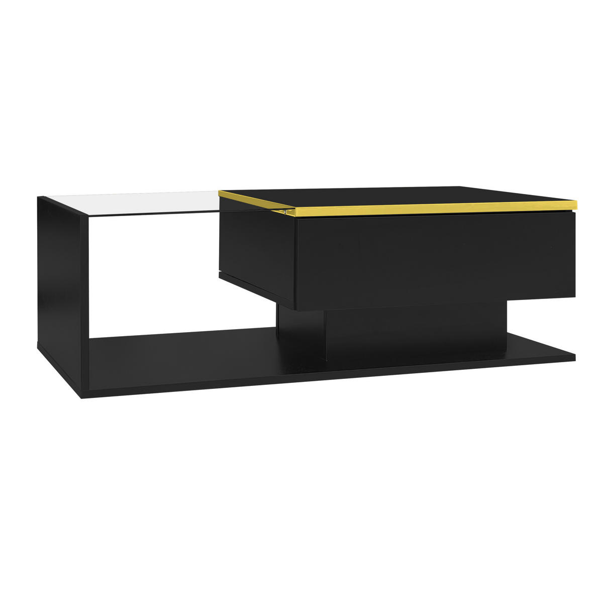 COUCHTISCH mit LED 100 x 50 cm Schwarz Hochglanz mit Glas - Schwarz, Holzwerkstoff (100/50/32.5cm) - Meubliv