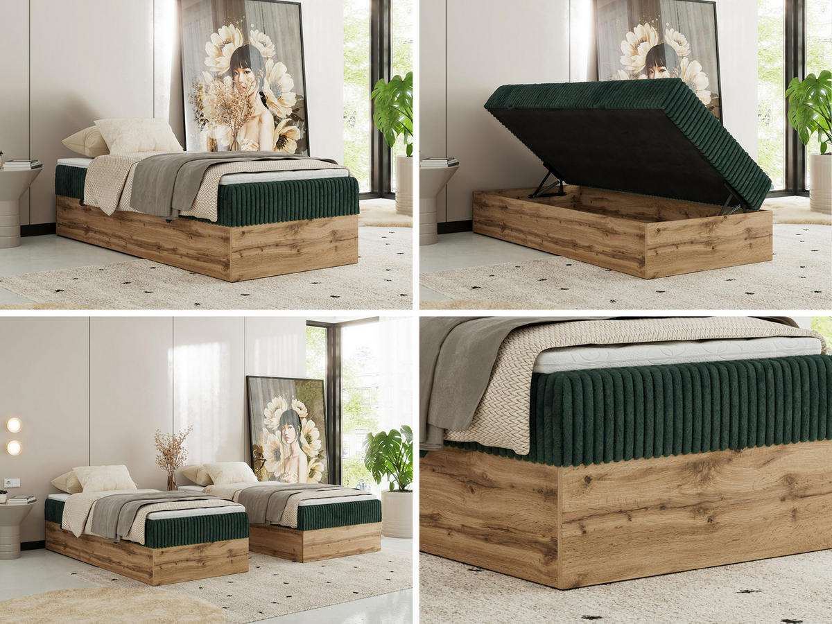 BOXBETT WOOD ZERO 90/200 - Dunkelgrün Cord - H4 - Topper T25 - Dunkelgrün, Textil (90/200cm) - MKS