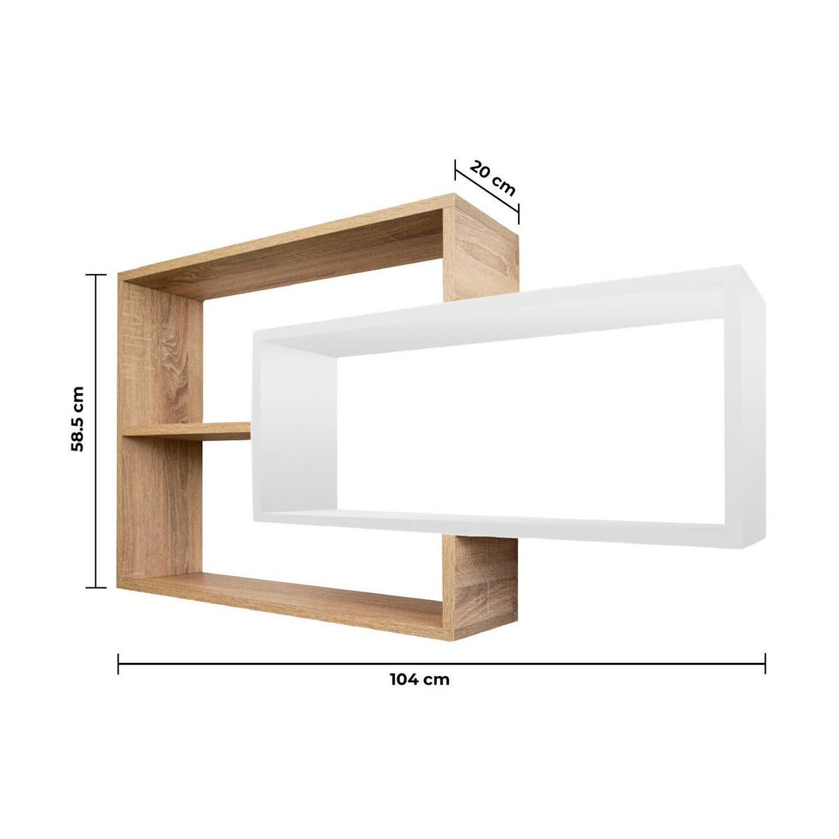 SCHWEBEREGAL KARO Natur/Weiß - Eichefarben/Naturfarben, Holzwerkstoff (20/59/104cm) - Mein-Regal