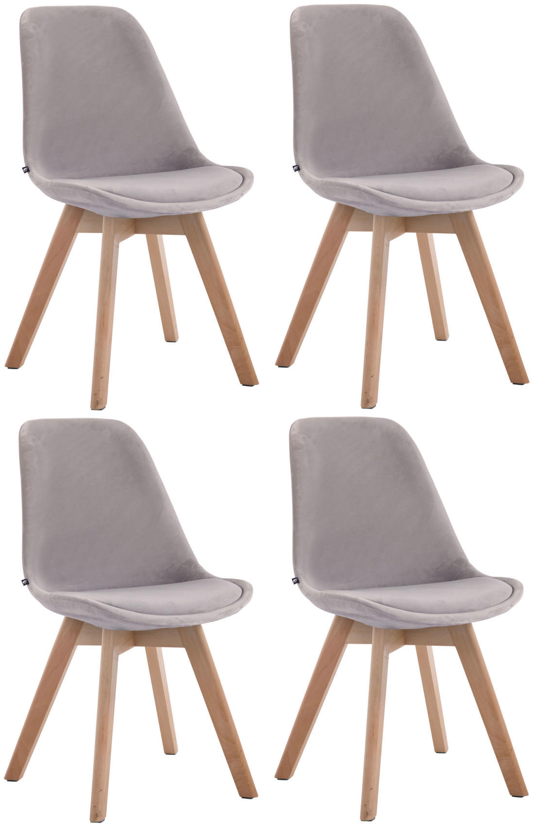 STUHL 4er Set Samt grau - Eukalyptusholzfarben/Grau, Holz/Textil (48/84/55cm) - CLP