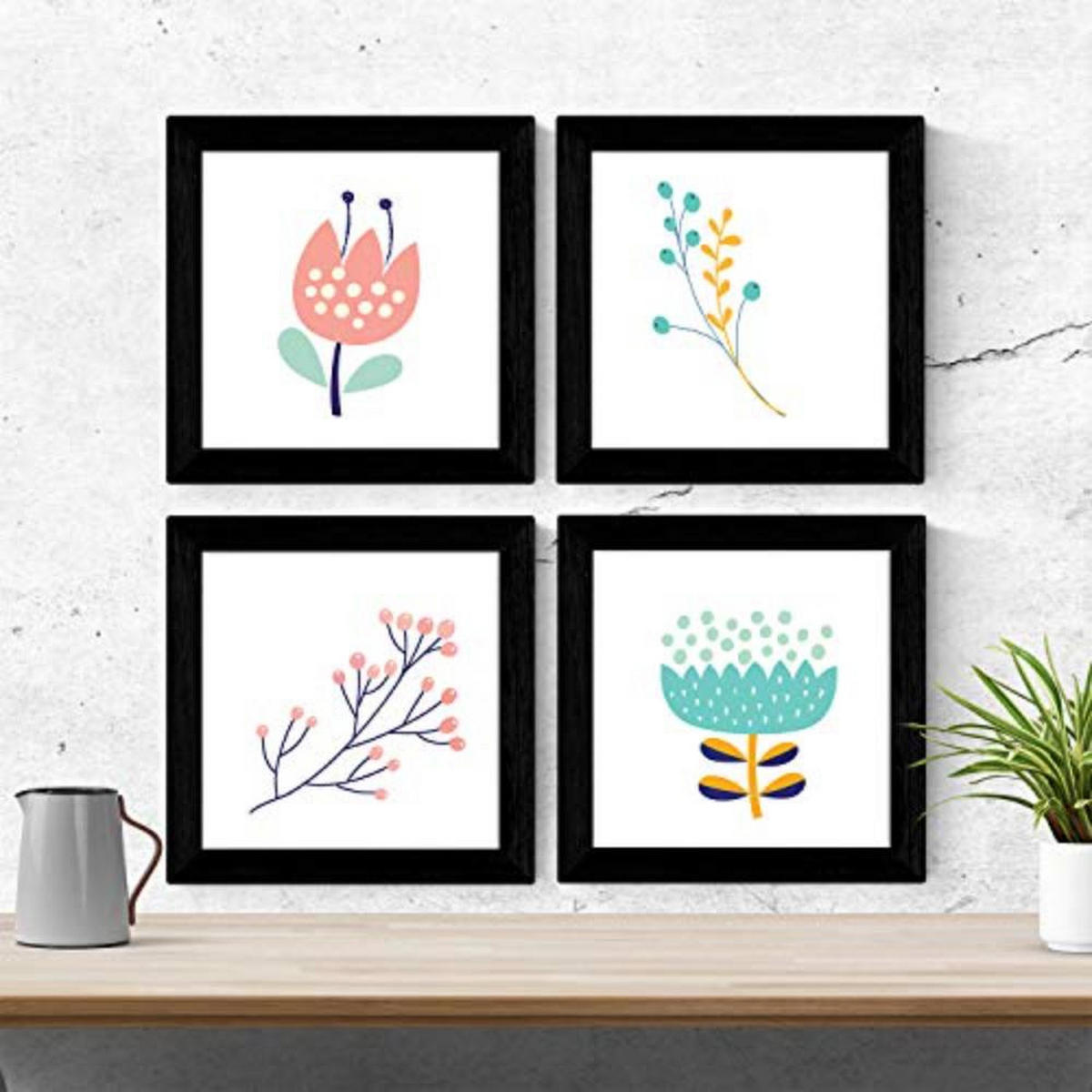 POSTER Set mit 4 Zweigen und Blumen Pastelltöne Nordische skandinavische 25x25 cm Rahmenlos - Klar, Papier (25/3cm) - Nacnic