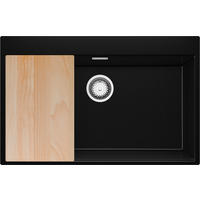 SPÜLBECKEN Oslo, 3-er set Schwarz Metallic 78/50 cm, 1 Becken + Ablauf-Set + Schneidebrett ab 80er Unterschrank - Chromfarben/Schwarz Hochglanz, Kunststoff (78/20/50cm) - Primagran