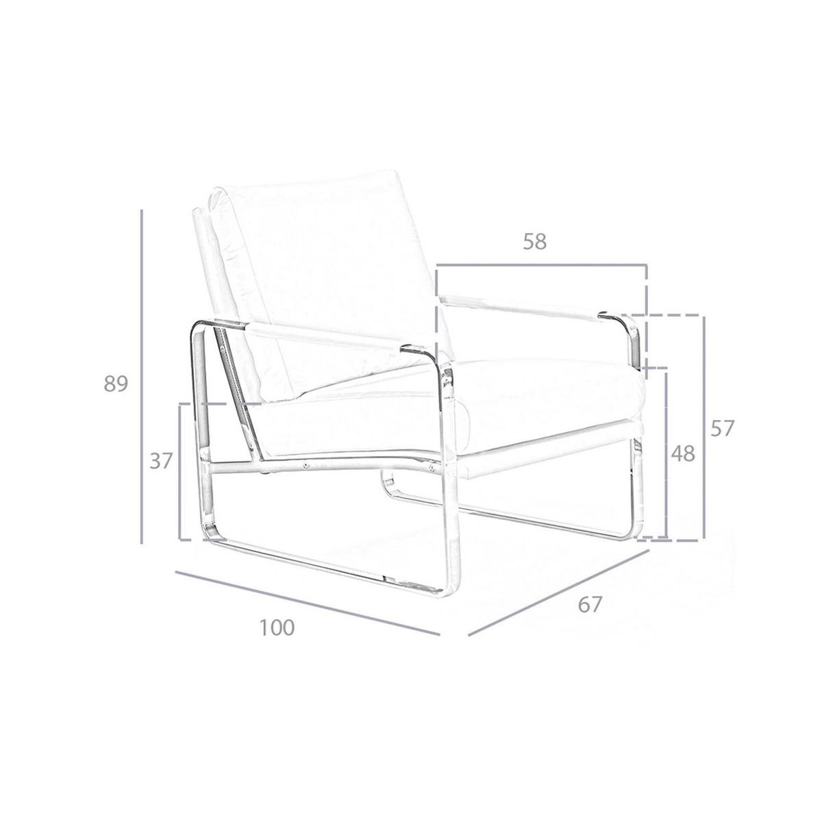 SESSEL Sessel aus weißem Öko-Leder 67/100/89 cm - Edelstahlfarben/Weiß, Textil (67/89/100cm) - ANGEL CERDA