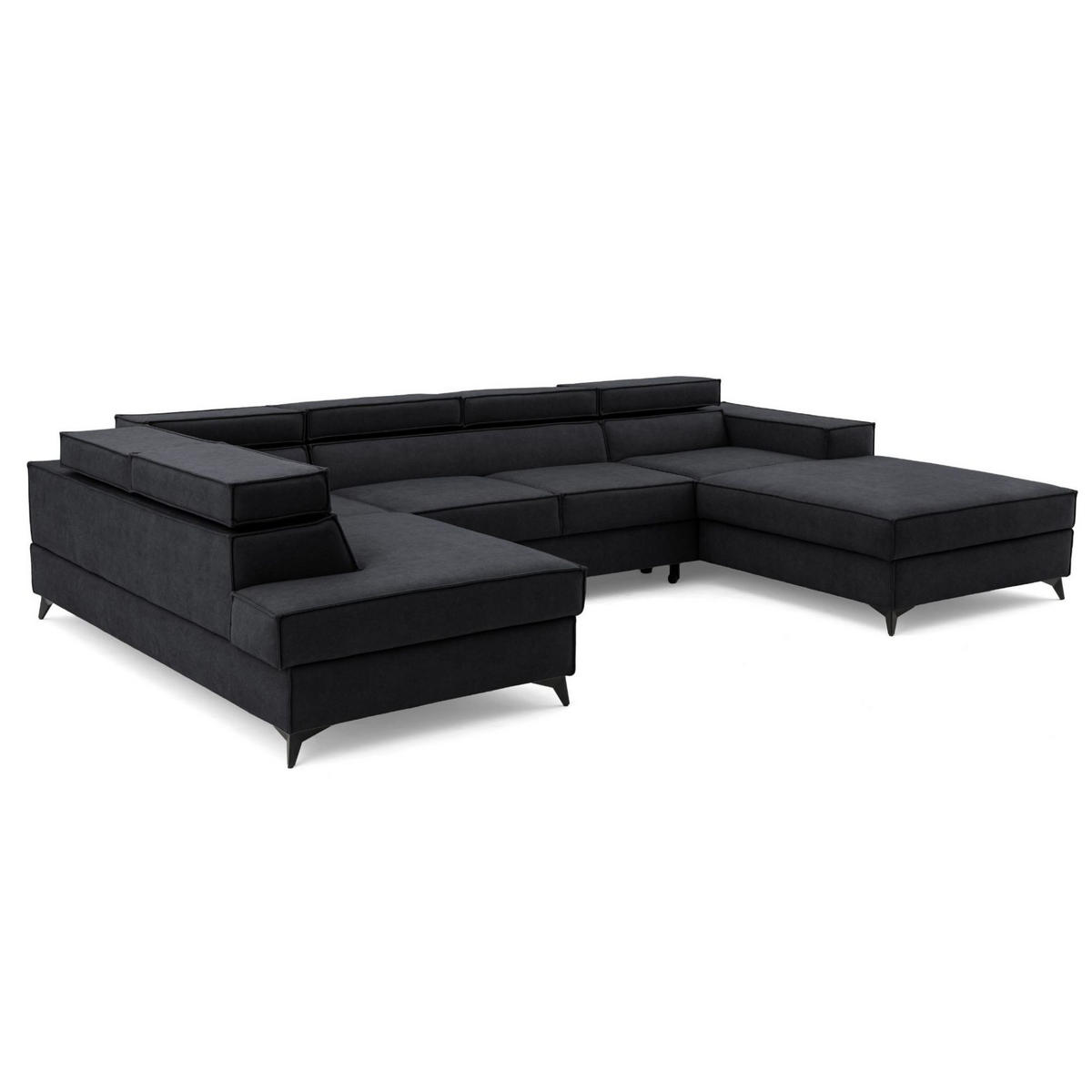 ECKSOFA PURE U Links mit Schlaffunktion 127x270 Velours Graphit - Graphitfarben/Schwarz, Holz/Textil (340/204cm) - Muffo