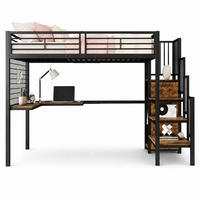 HOCHBETT 90/200 mit Tisch Kleiderschrank und Seitenleiter in Schwarz und dunkler Holzfarbe - Schwarz, Metall (90/200cm) - EVRYAE