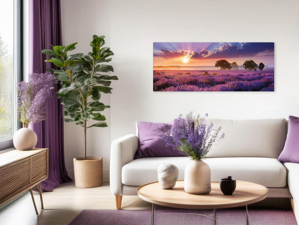 GLASBILD 125x50 cm Landschaft lila - Gelb, Glas (125/50cm) - artissimo