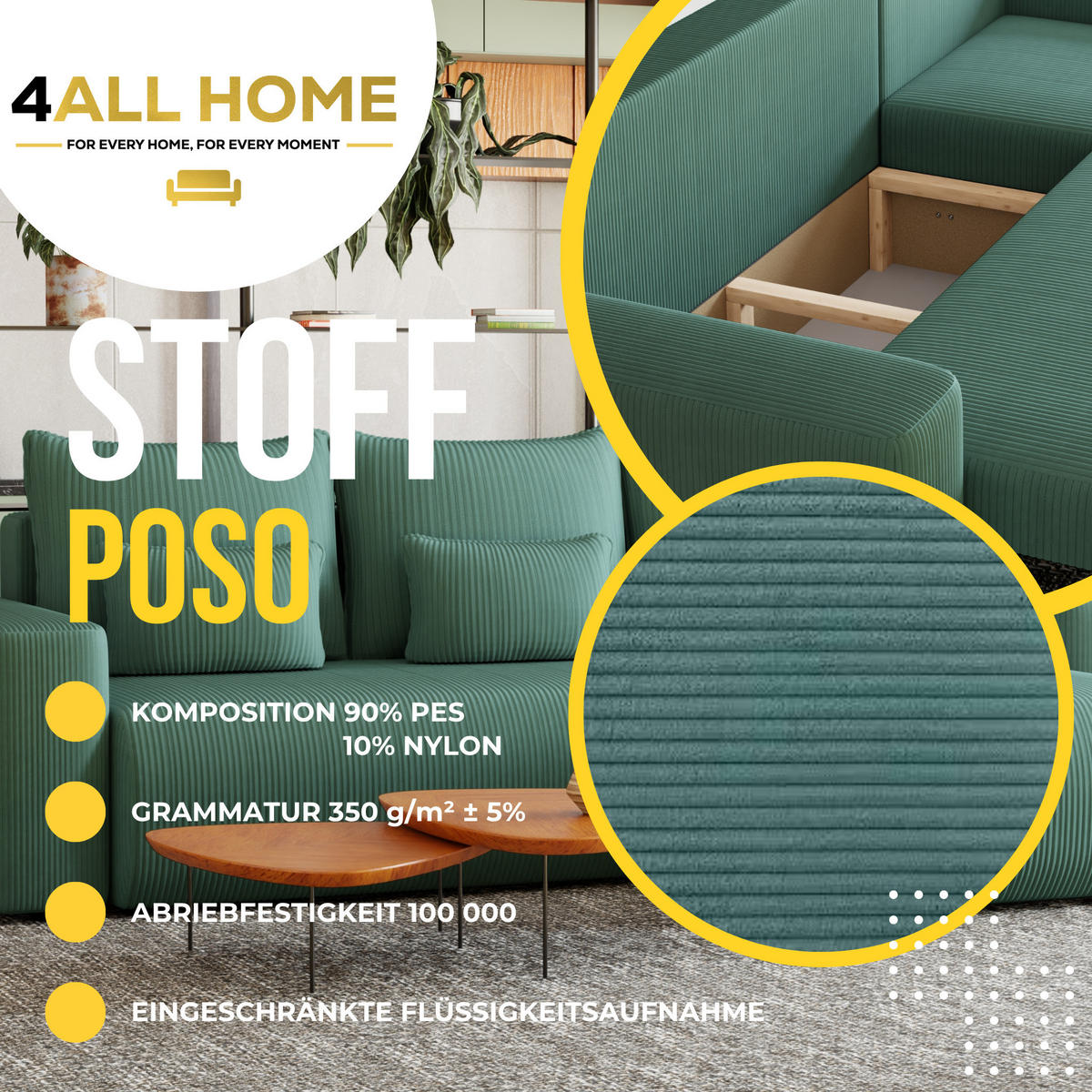 ECKSOFA Travis mit Bettkasten und Schlaffunktion, L-Form, Cord, Universal - Pastellblau, Holzwerkstoff (248/148cm) - 4ALL HOME