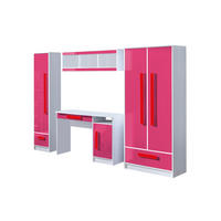 JUGENDZIMMER-SET Guliver Weiß Matt / Rosa Hochglanz / Griffe Rot 4-teilig - Pink/Weiß, Holz/Holzwerkstoff (240/191/50cm) - Feldmann-Wohnen