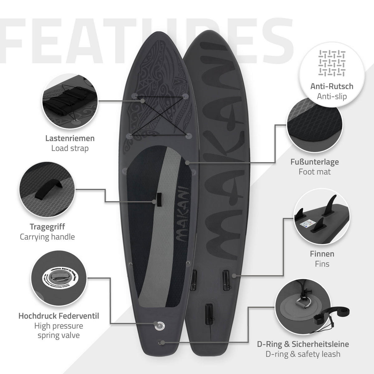 STAND UP PADDLE BOARD Makani Schwarz - Schwarz, Kunststoff (320/80/15cm) - ECD-Germany
