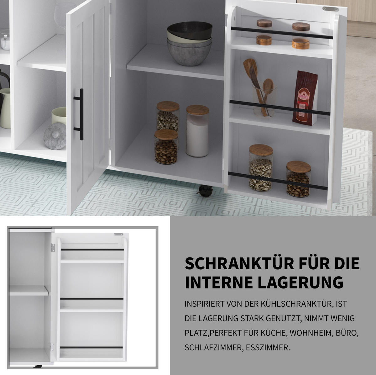 SERVIERWAGEN mit Klapptisch und Stauraum 129 x 71 x 91,5 cm Weiß - Weiß, Holz (46/91.5/120cm) - Beauniv