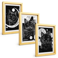 BILDER SET 3er Set - 20x30 cm Goldrahmen - Schwarze Katzen, Mond, Weltraum - Goldfarben, Kunststoff (20/30cm) - TULUP