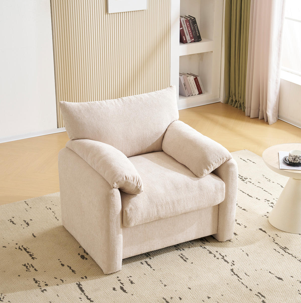 SESSEL 96/82/84 cm in Beige aus Chenille mit breiter Sitzfläche - Beige, Textil (82/84/96cm) - Flora Grace