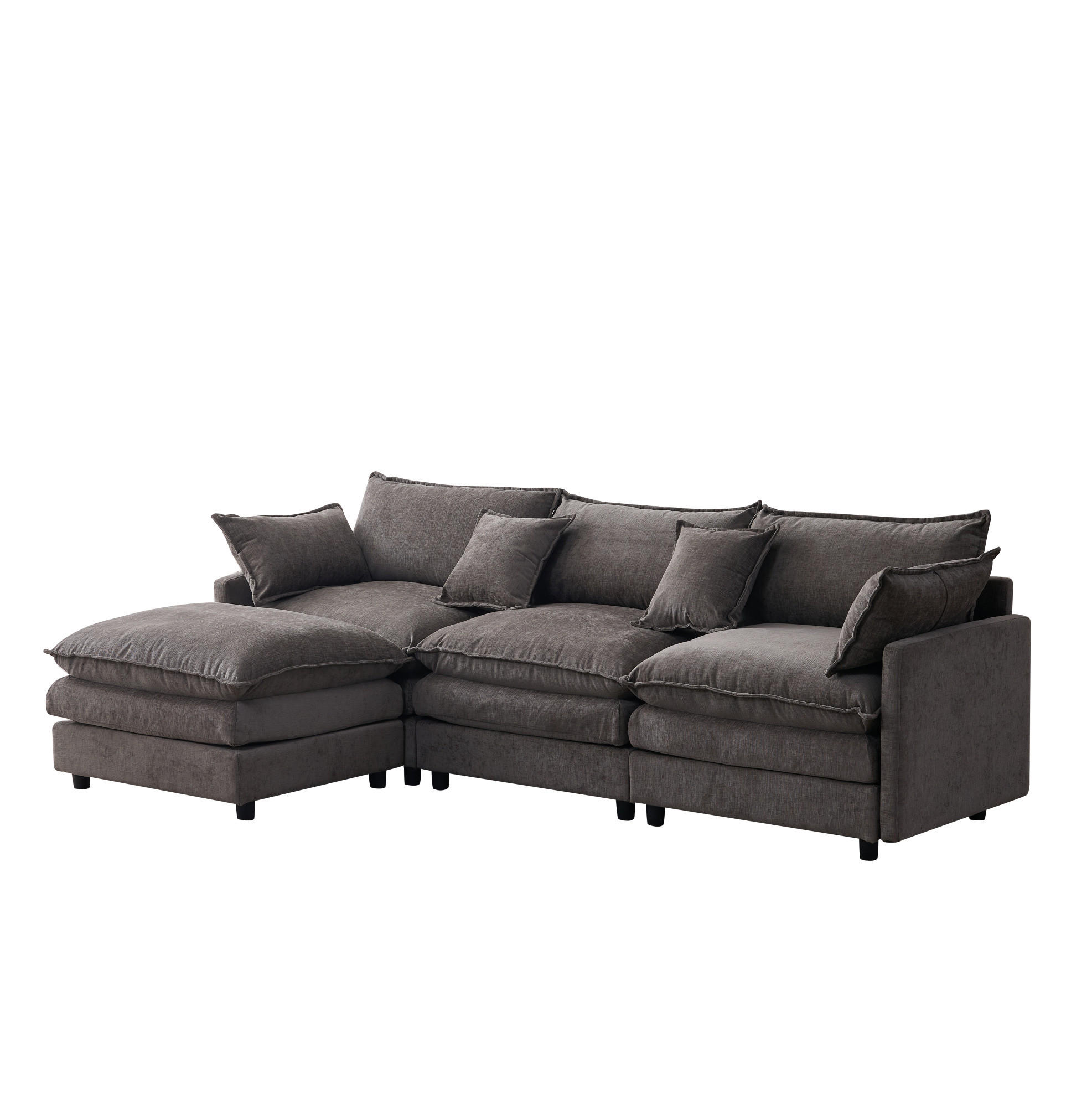 ECKSOFA 267/154/85 cm grau aus Chenille mit Hocker und modularem Aufbau - Grau, Textil (154/267cm) - OKWISH