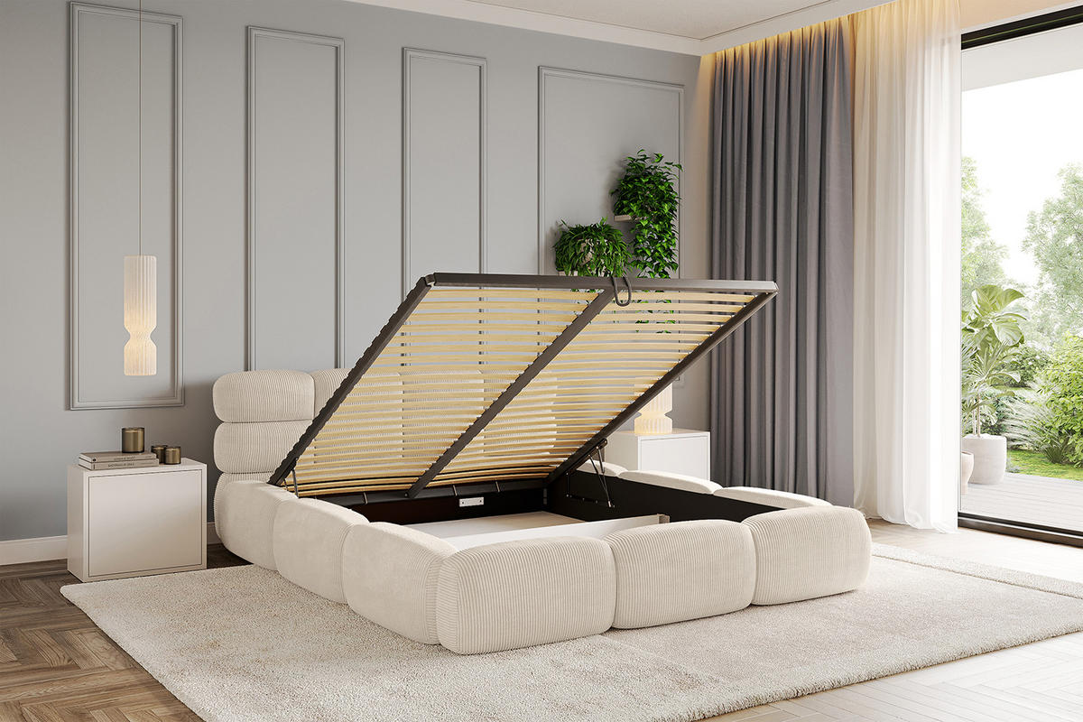 POLSTERBETT mit Bettkasten und Lattenrost, Boxbett ohne Matratze - NOMA 120x200 Beige - Beige, Holzwerkstoff/Textil (120/200cm) - ALTDECOR