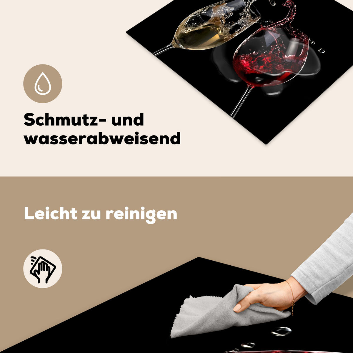 HERDABDECKPLATTE Rotwein - Weißwein - Glas - Schwarz 59x51 cm - Weinrot, Kunststoff (59/51/0.2cm) - MuchoWow