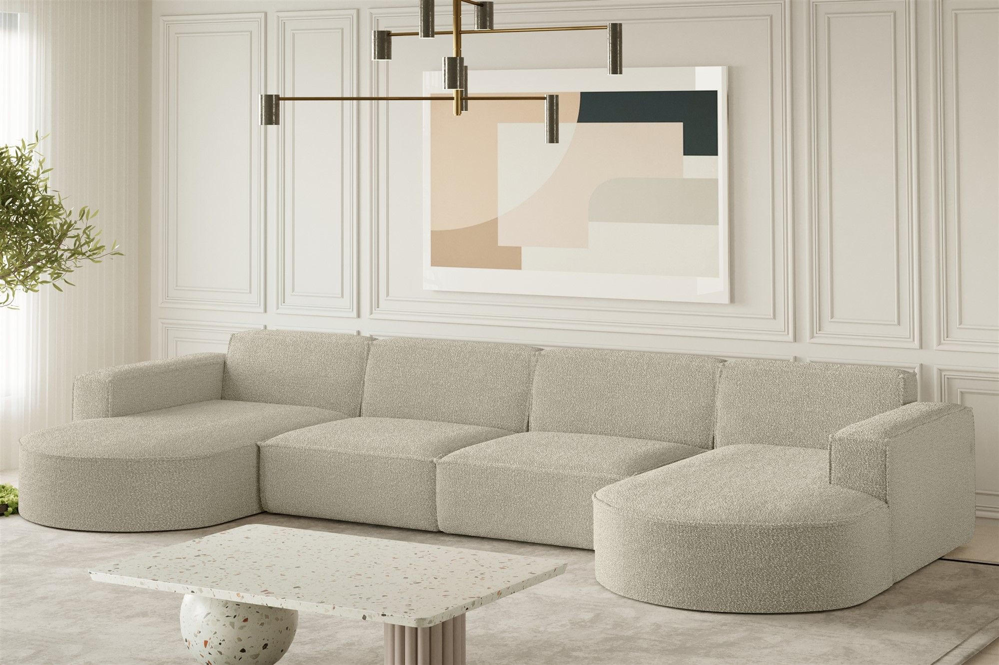WOHNLANDSCHAFT Palma Xl In Ascot - Champagner, Holzwerkstoff/Textil (382/78/165cm) - Fun Möbel