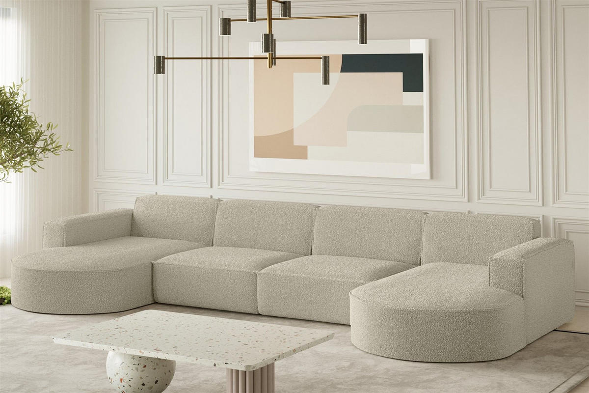 WOHNLANDSCHAFT Palma Xl In Ascot - Champagner, Holzwerkstoff/Textil (382/78/165cm) - Fun Möbel