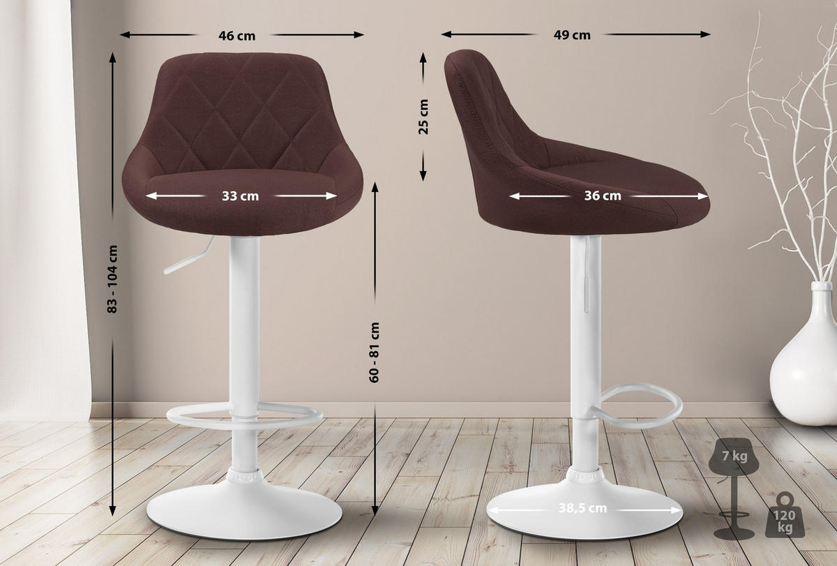 BARHOCKER Stoff braun - Weiß/Braun, Textil/Metall (46/83/49cm) - CLP