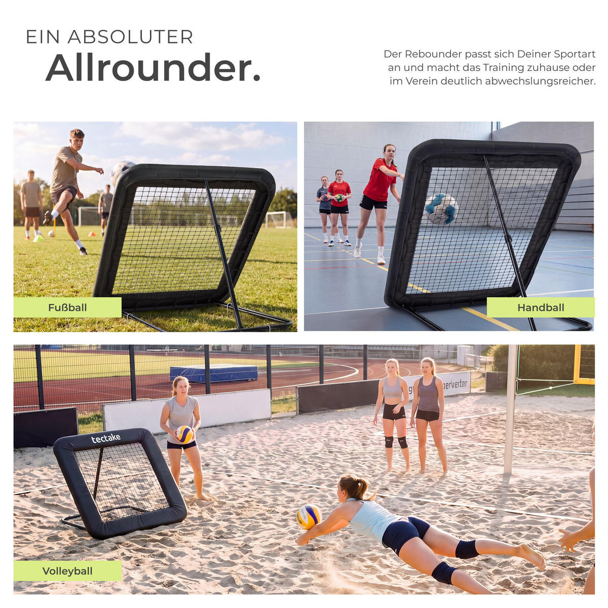 REBOUNDER FÜR FUSSBALL Alphonso, 124 x 124 cm, schwarz - Schwarz, Kunststoff (124/117cm) - tectake