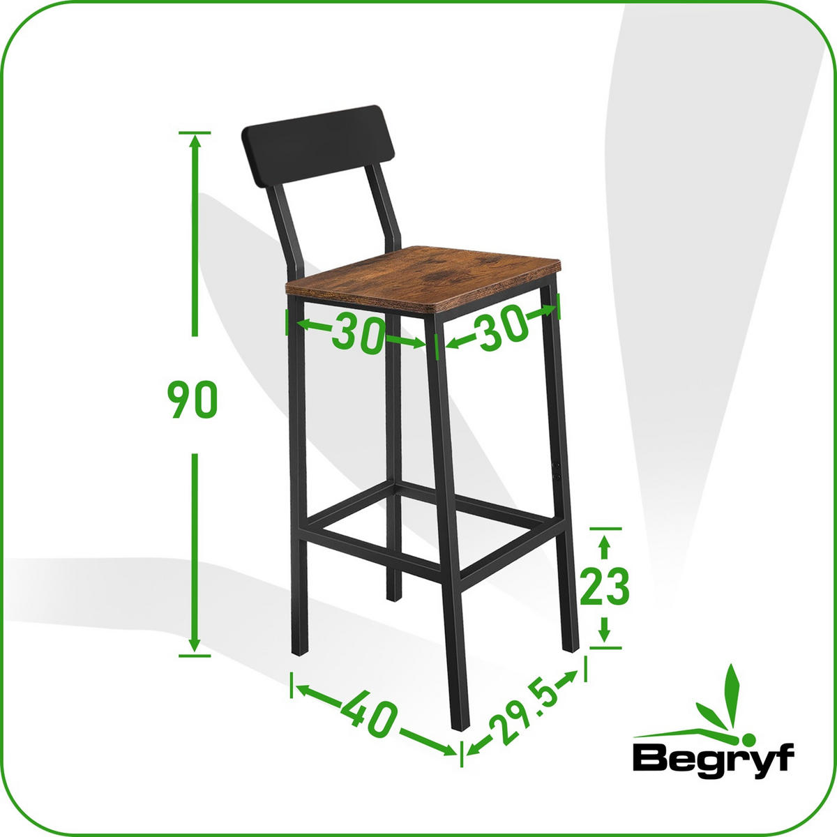 BARHOCKER 2er-Set mit Lehne Metall Dunkelbraun Schwarz 40/30/90 cm - Dunkelbraun/Schwarz, Holzwerkstoff/Metall (30/90/40cm) - Begryf
