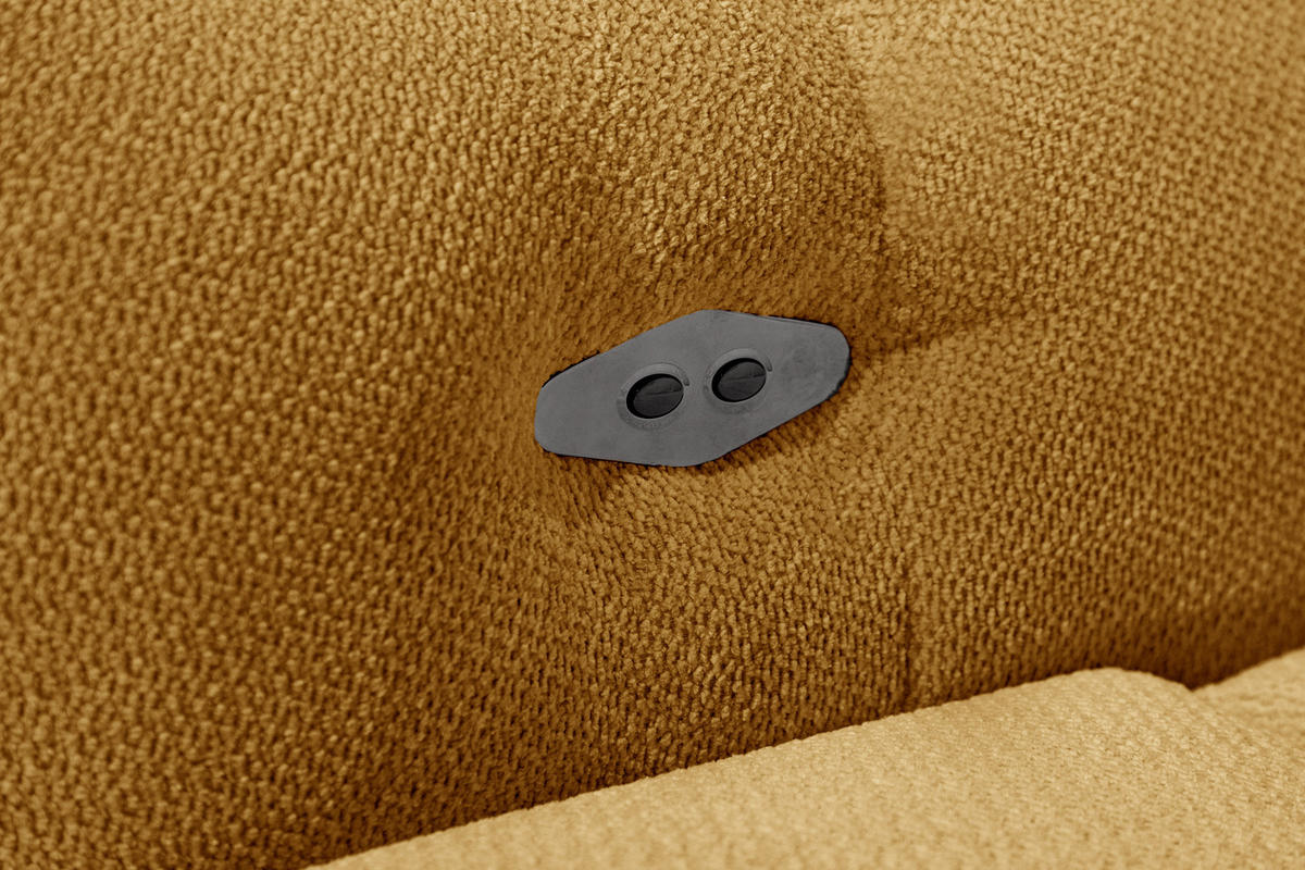 ECKSOFA KIMI 3-Sitzer, ausziehbarer Sitz, verstellbare Kopfstützen, senfgelb - Gelb/Schwarz, Holzwerkstoff/Textil (270/160cm) - Courtois Laville