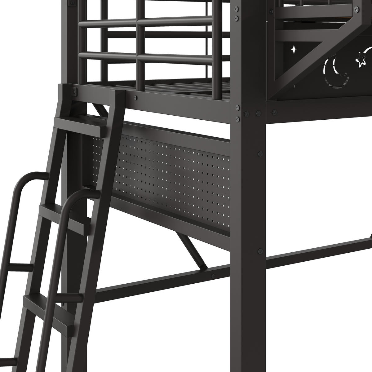 HOCHBETT 90/200 cm mit Metallgestell Schwarz, Staufächern und offener Unterseite - Schwarz, Metall