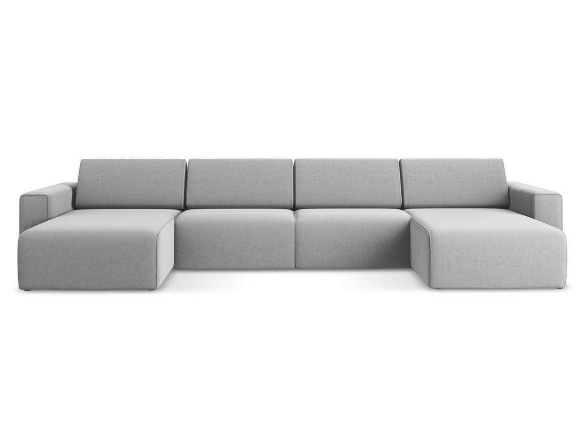 WOHNLANDSCHAFT Samt Stoff Grau - Creme/Schwarz, Kunststoff/Textil (404/80/167cm) - Makamii