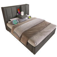 POLSTERBETT 90/200 cm Grau mit Stauraum und Ladestation aus Leinen - Grau, Textil (90/200cm) - OKWISH