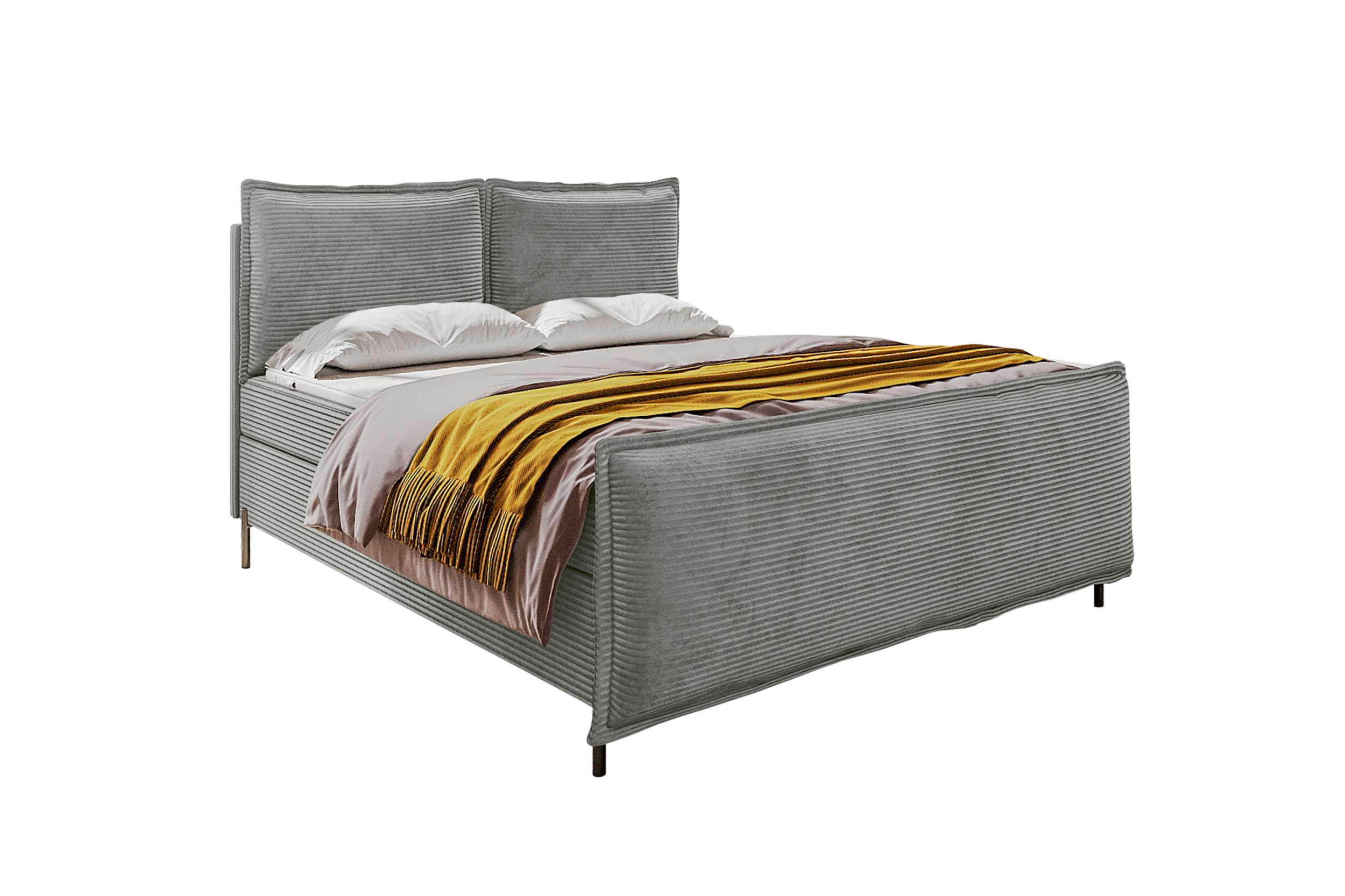 BOXSPRINGBETT VERO PLUS Cordstoff Hellgrau 140/200 cm - Hellgrau/Schwarz, Holzwerkstoff/Textil (140/200cm) - 99rooms
