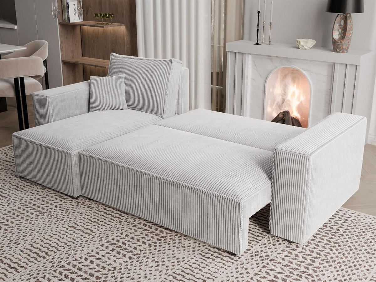 ECKSOFA Adara Mit Schlaffunktion - Weiß, Holzwerkstoff/Textil (244/145cm) - Fun Möbel
