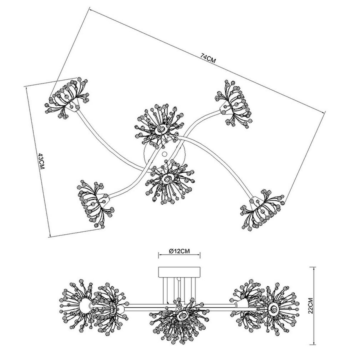 DECKENLEUCHTE FIORE, Metall, Schwarz, matt, 6-flammig - Schwarz, Metall (74/43/22cm) - Globo Lighting
