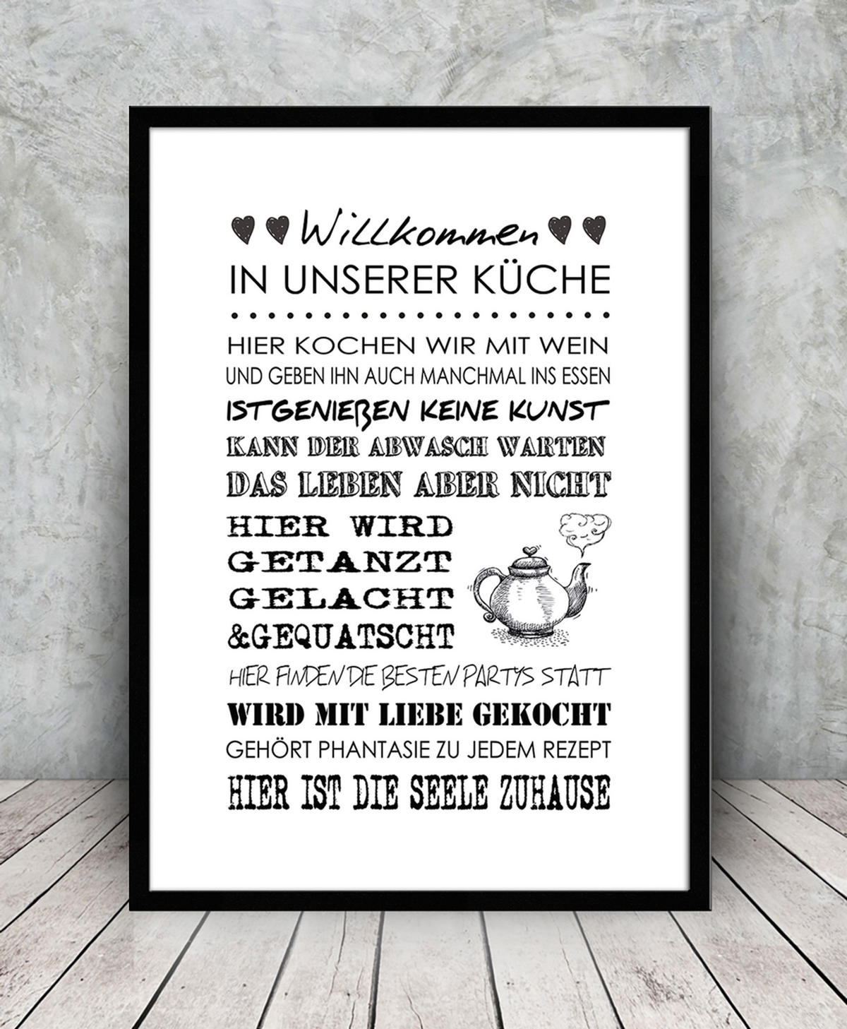 BILD mit Rahmen 51x71 cm Spruch: Küche - Weiß, Holz (51/71cm) - artissimo