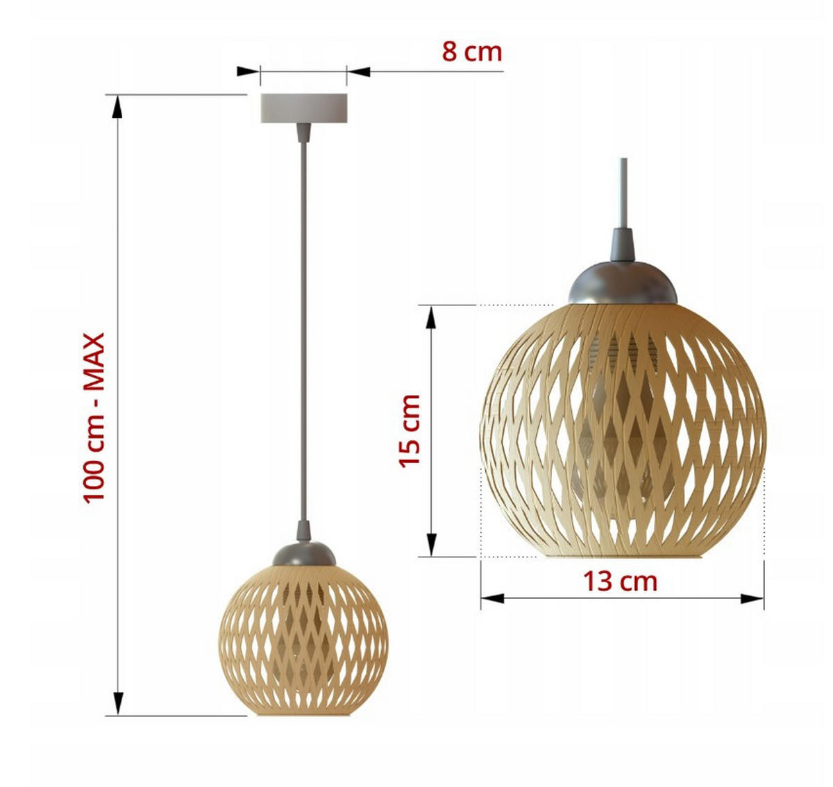 PENDELLEUCHTE BOHO - Beige/Weiß, Glas/Metall (15/34/100cm) - kiki design