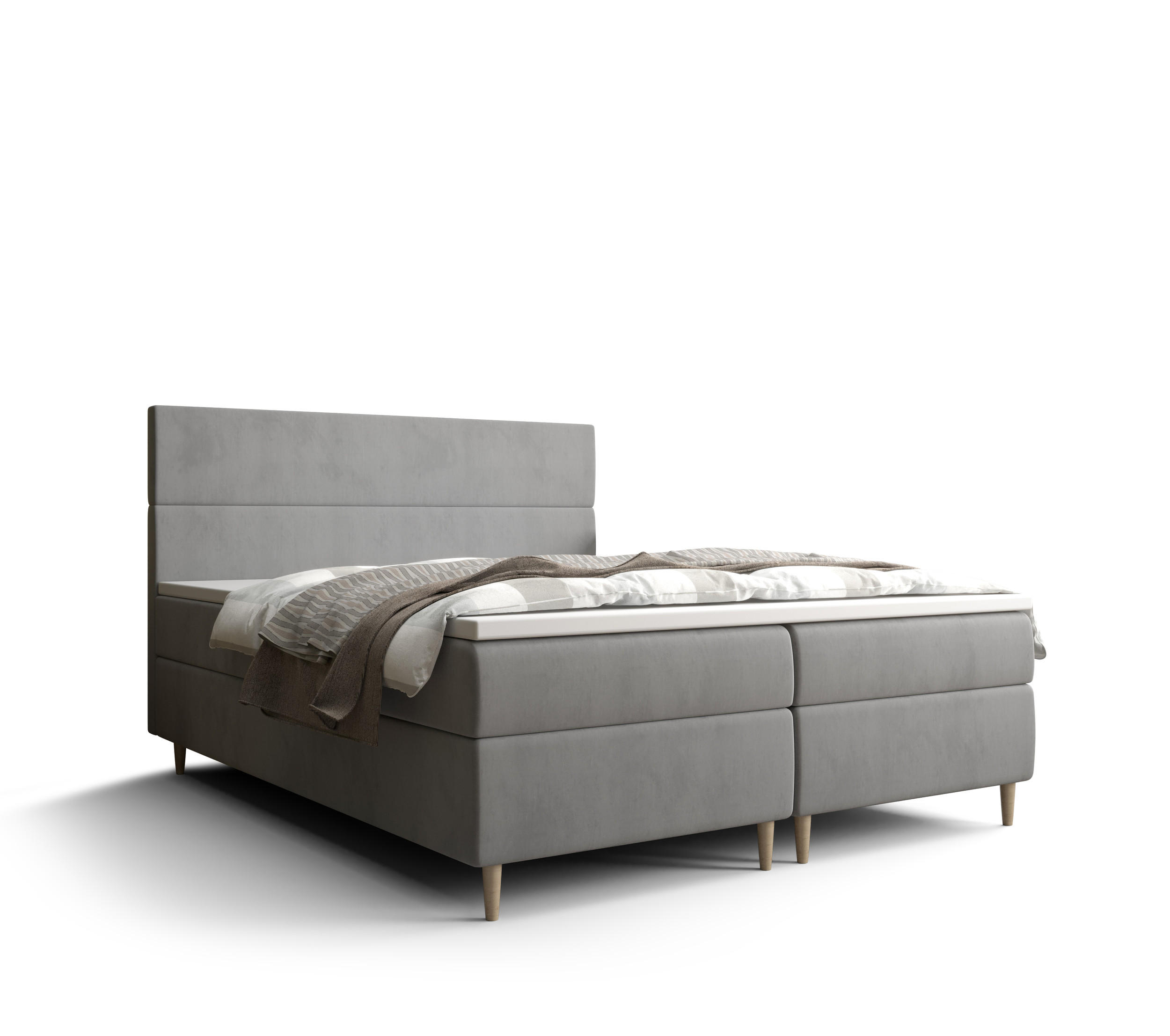 BOXBETT FLO mit Matratze H3 und Topper 160x200 Itaka 50 - Hellgrau, Holz/Textil (160/200cm) - Bedante