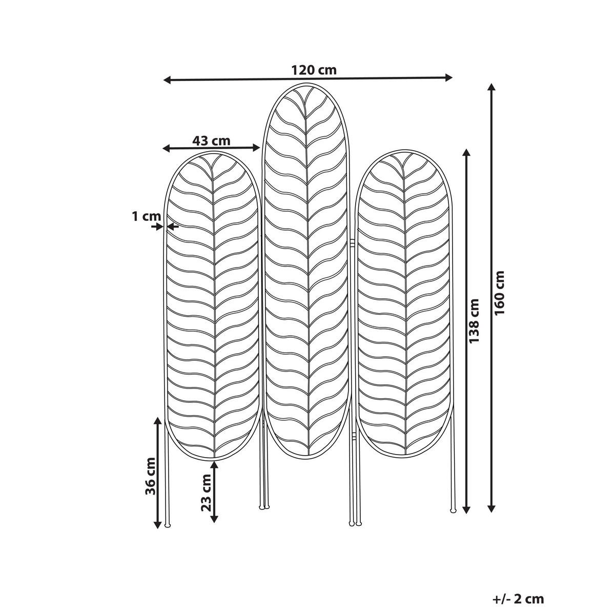 SEPARATOR DE CAMERĂ 3 piese auriu 120 cm 160 cm Pescia - auriu, metal (120/160/1cm) - Beliani