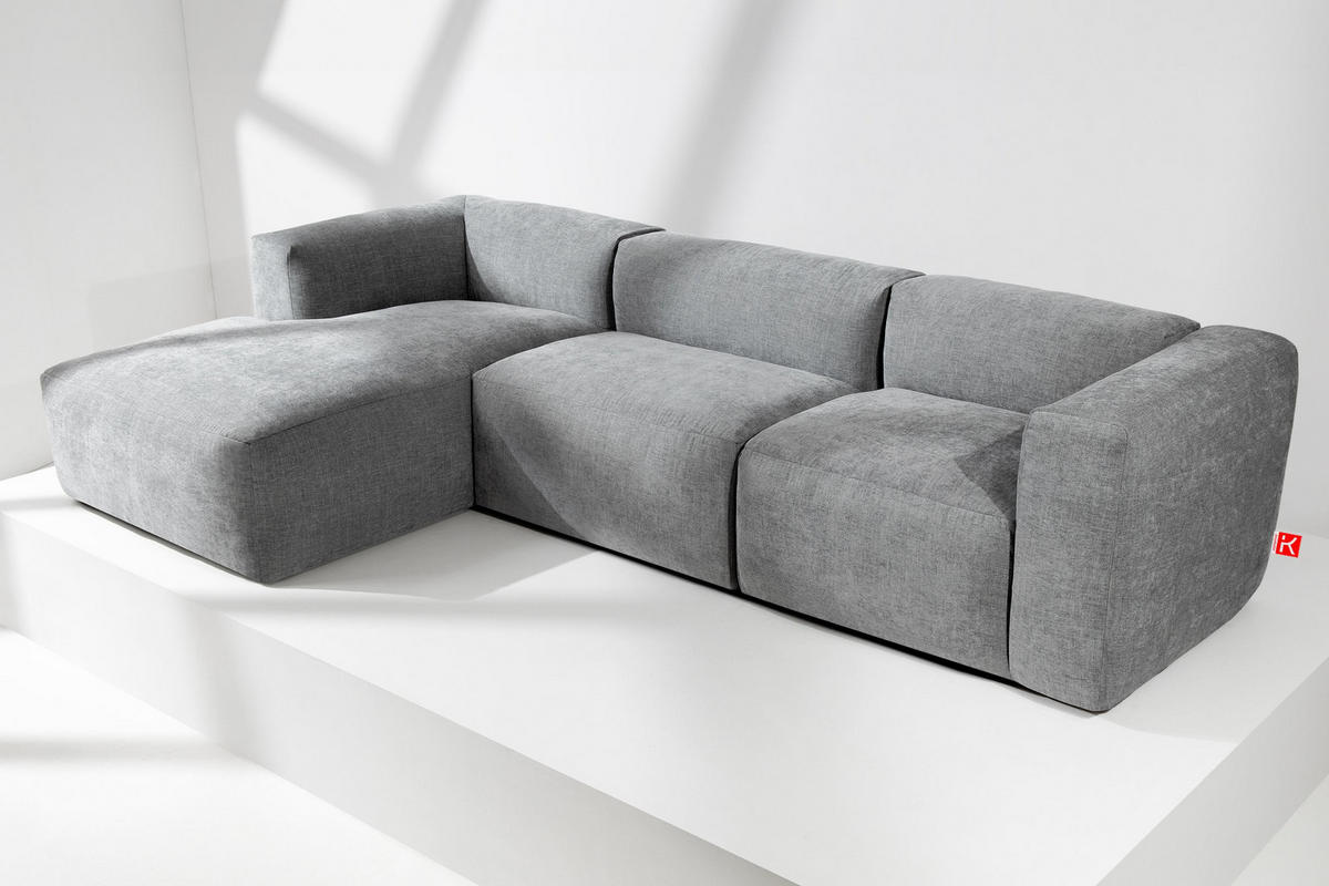 ECKMODULSOFA-LINKS BUFFO mit extrem weicher und bequemer Sitzfläche, Gewebestoff, hell aschfahl - Hellgrau, Textil (297/180cm) - KONSIMO®