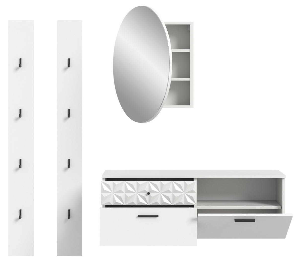 GARDEROBE Set weiß Hochglanz 172 cm, Kombination mit 3D-Struktur - Weiß Hochglanz/Schwarz, Glas/Holzwerkstoff (172/192/34cm) - Inn.Furn