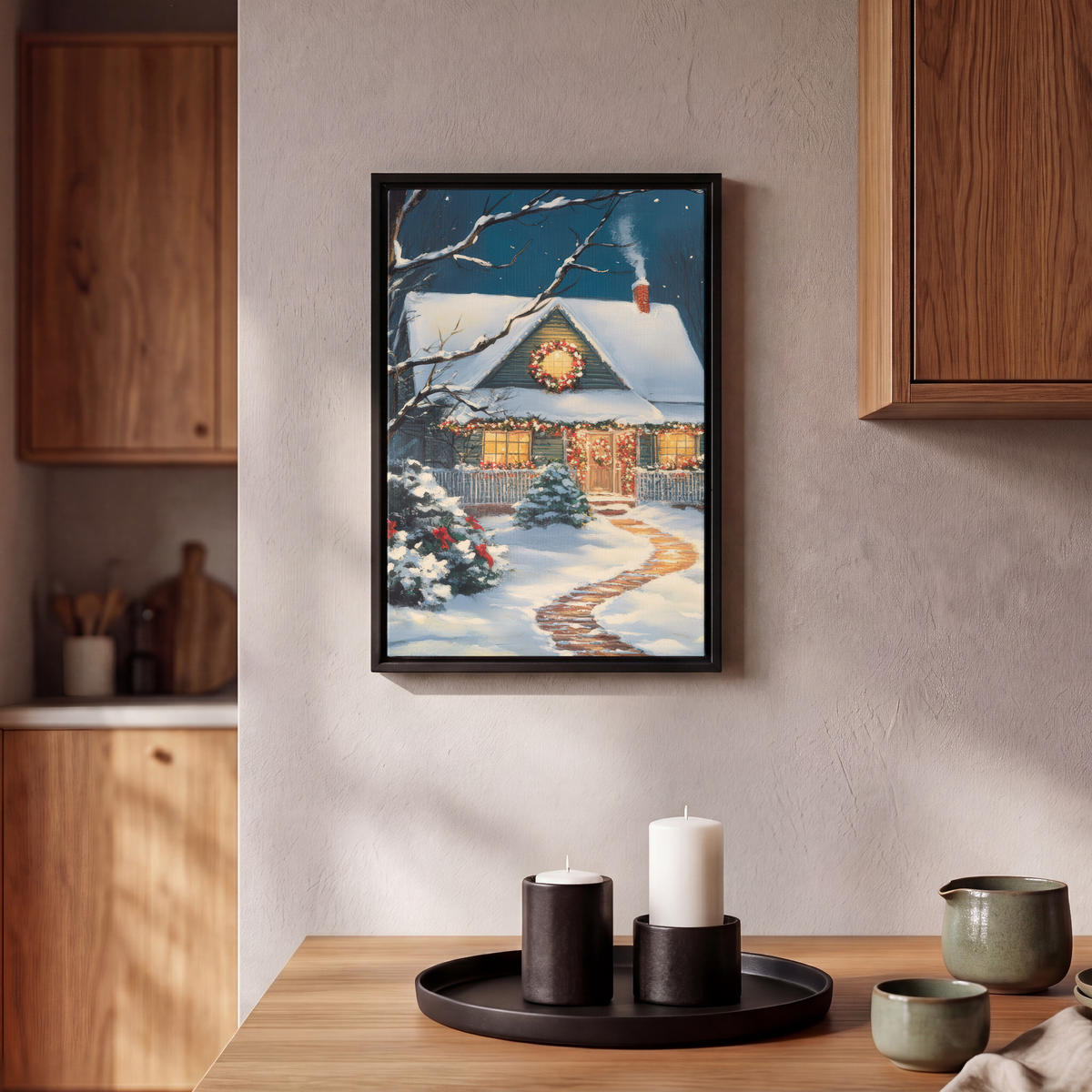 LEINWAND Bilder mit Rahmen - Weihnachten - Weihnachtsbaum - Winter - Zuhause - Schnee - 20x30 - Smaragdgrün, Textil (20/30cm) - MuchoWow