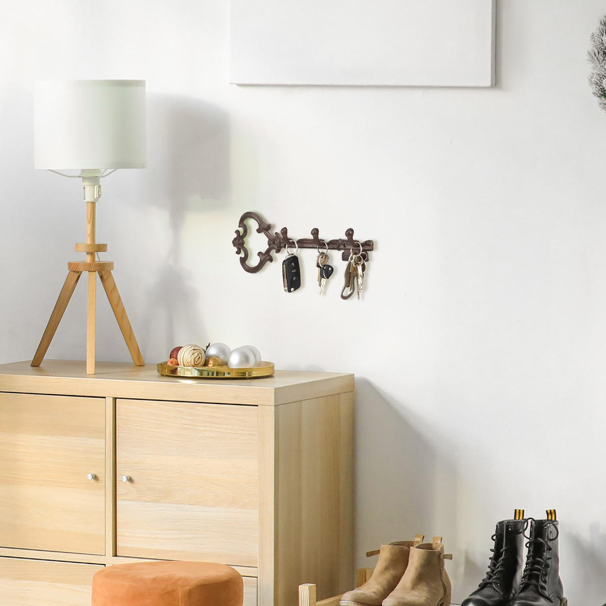 KLÍČOVÁ deska - hnědá, kov (33/12.5/4.5cm) - Relaxdays