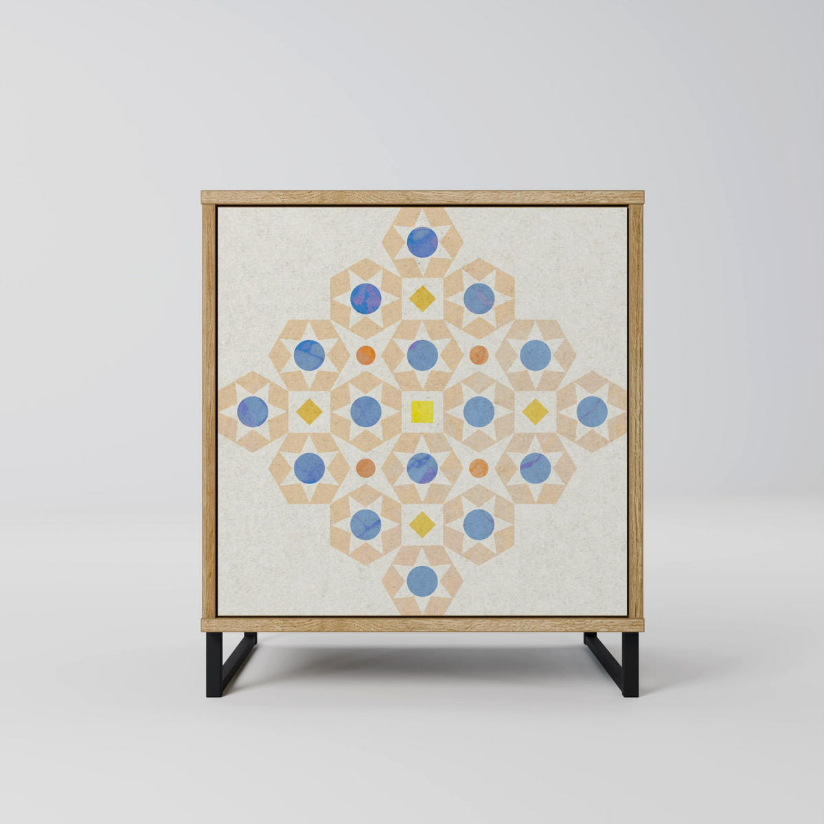 SIDEBOARD PATTERNED PRISM, Eichefarben, 57,5x42x57,5 cm, Ohne Füße - Eichefarben/Multicolor, Holzwerkstoff (57.5/57.5/42cm) - SpaceRebels