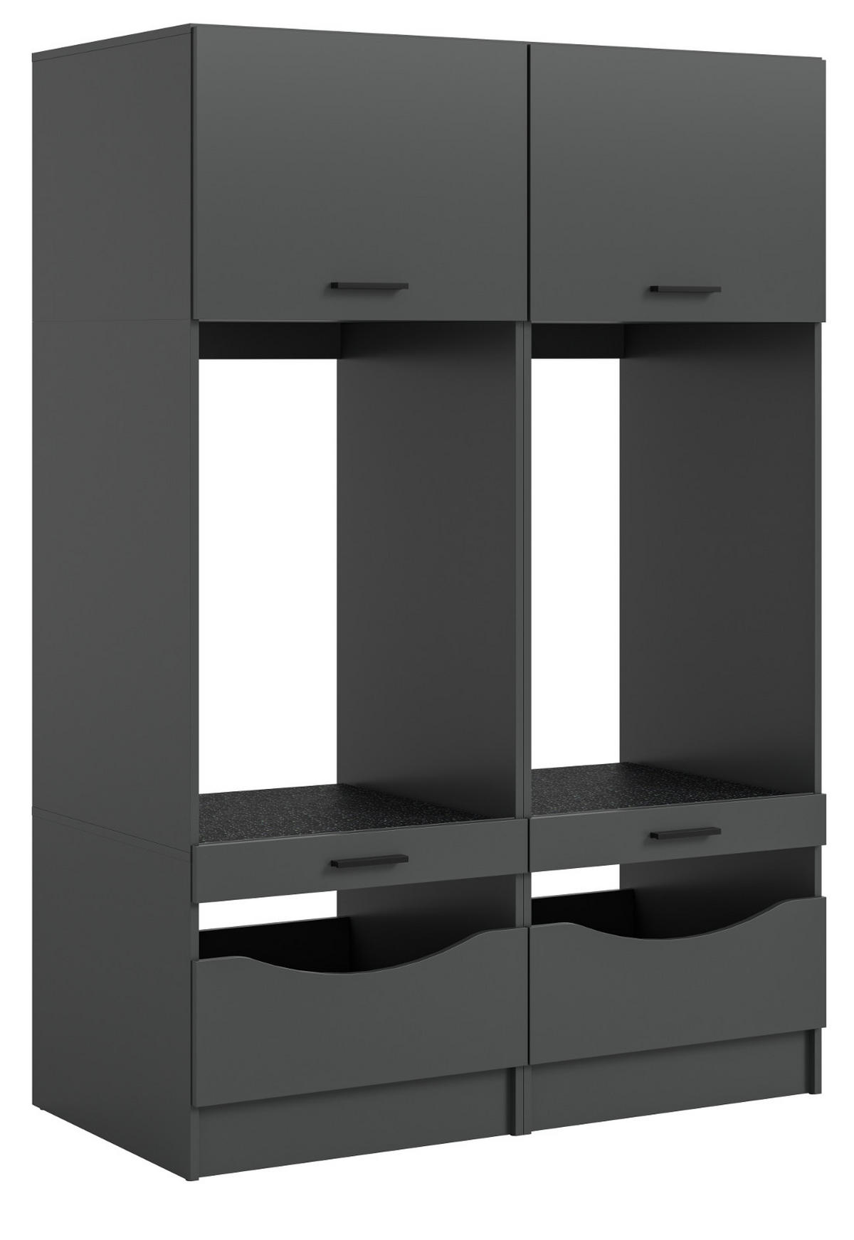WASCHMASCHINENSCHRANK grau Set 2-teilig 132 x 195 cm, Umbau für Waschmaschine und Trockner - Schwarz/Grau, Holzwerkstoff/Kunststoff (132/195/68cm) - Inn.Furn
