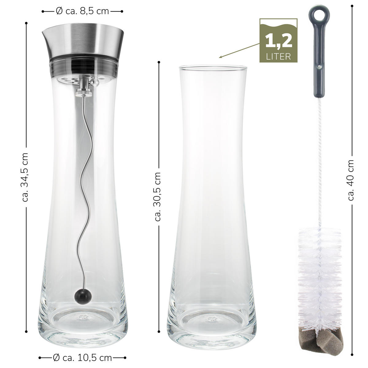 GLASKARAFFE 1,2 Liter, silber - Edelstahlfarben, Glas (1.2L) - bremermann