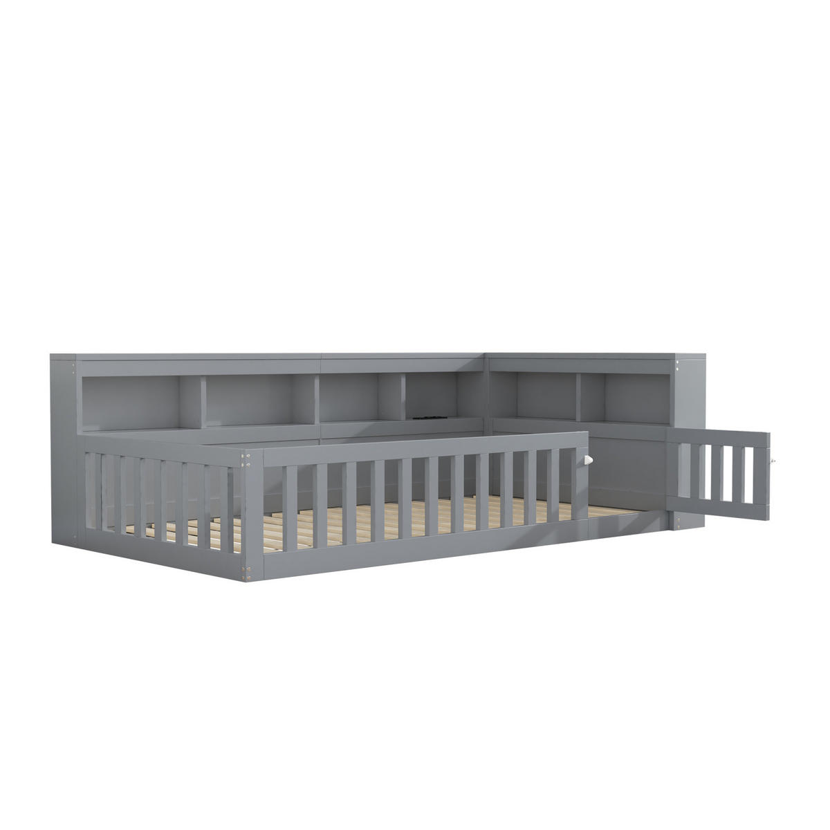 KINDERBETT Tagesbett 90/200 cm aus Holzwerkstoff mit USB-Anschluss und Stauraum Grau - Grau, Holzwerkstoff (90/200cm) - Modenvie