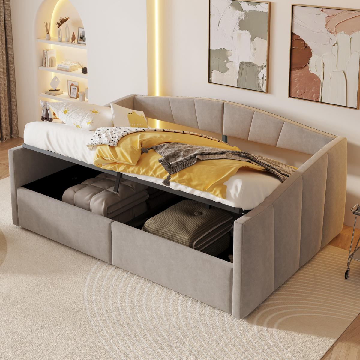 POLSTERBETT 140x200 cm Stauraum Samt hellgrau - Hellgrau, Textil (140/200cm) - LEBENLANG