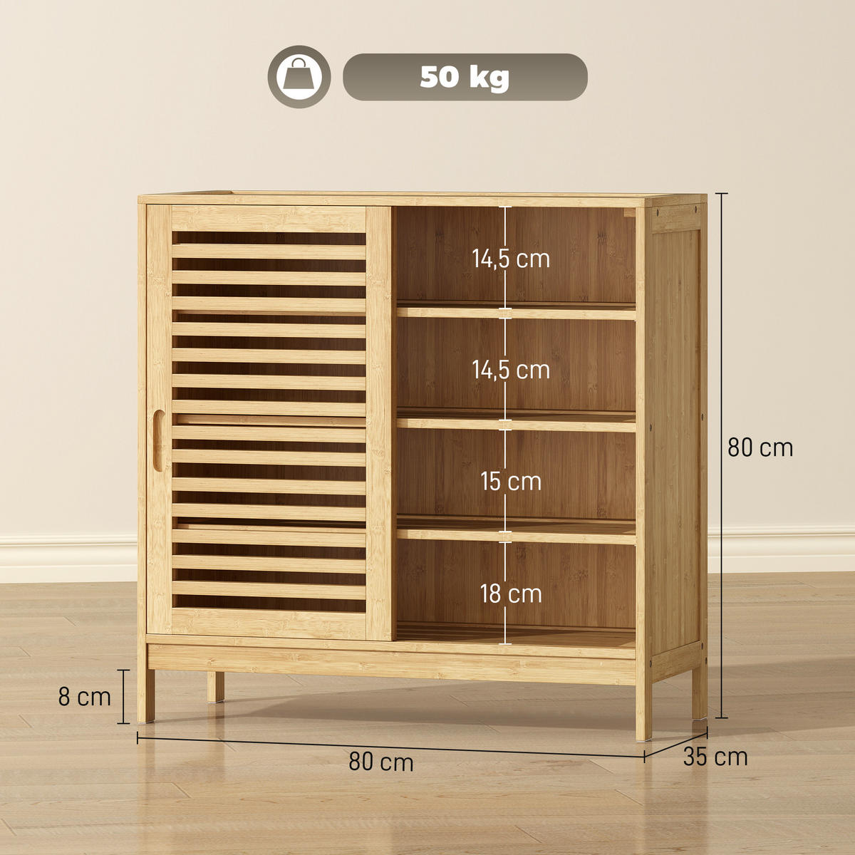 SCHUHSCHRANK Natur Bambus mit Türen Stauraum 1 Stück - Naturfarben, Holz (80/80/35cm) - PANGIVO