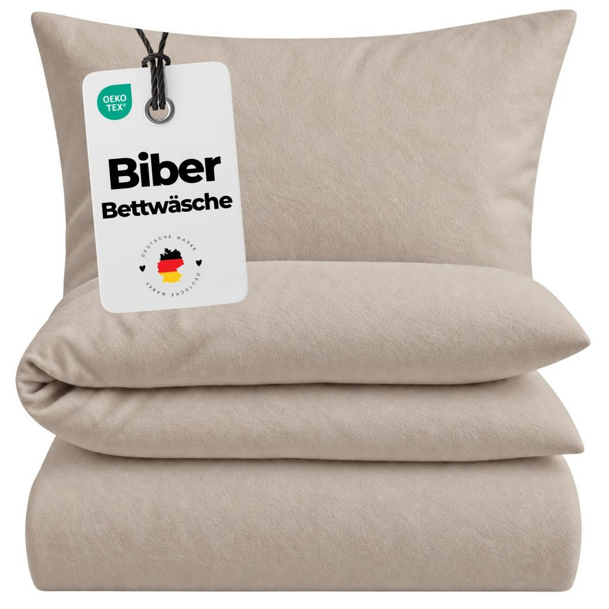 BIBER-BETTWÄSCHE 135x200 - Kuschelig warmer Flanell Bettbezug aus 100% Baumwolle für Herbst & Winter - Beige Uni - Beige, Textil (135/200cm) - Carpe Sonno