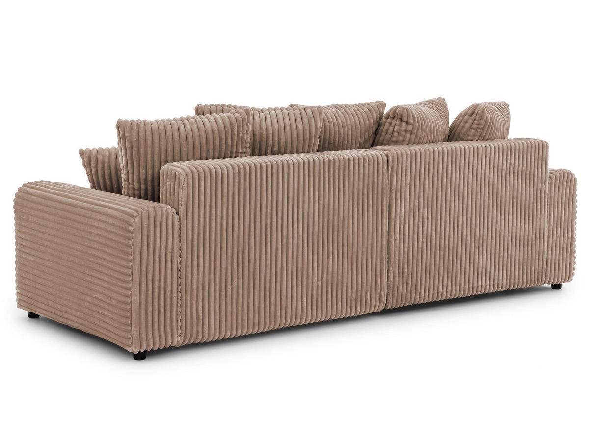 ECKSOFA Calma mit Schlaffunktion und Bettkasten im Bumpy-Design aus weichem Beige Plüschcord - Ottomane links - Beige/Schwarz, Holz/Kunststoff (239/140cm) - S-Style