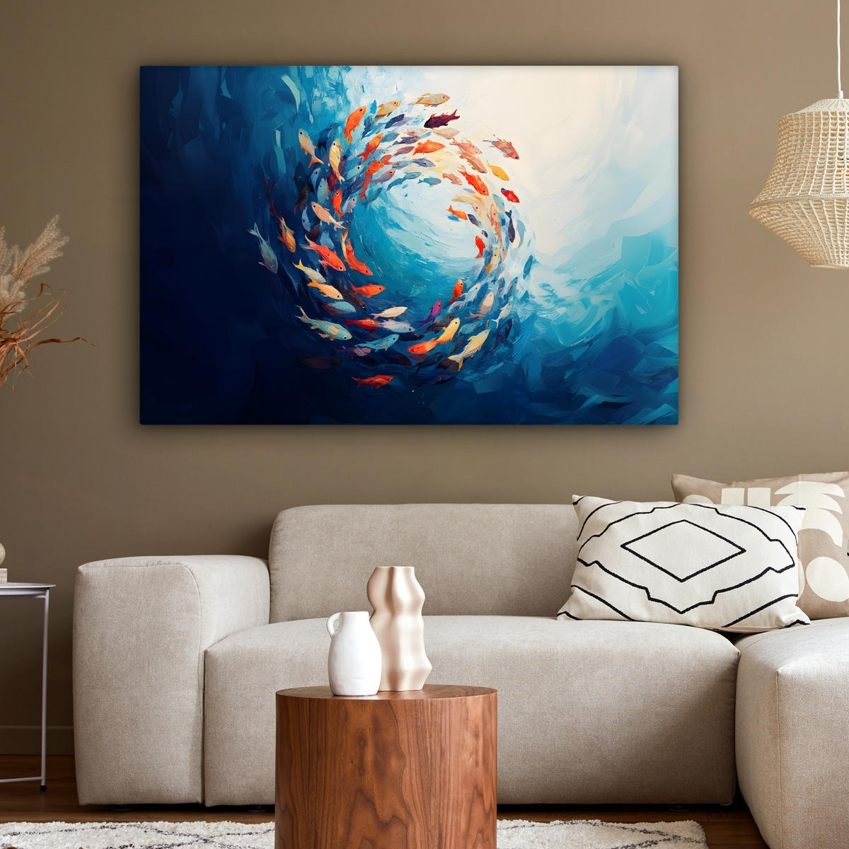 LEINWANDBILD Meer - Fische - Bunt - Dynamisch XXL 150x100 cm - Hellblau, Textil (150/100cm) - MuchoWow